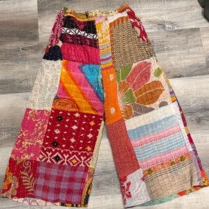 Kantha Colorful Patchwork Wide-Leg Pants sz s/m